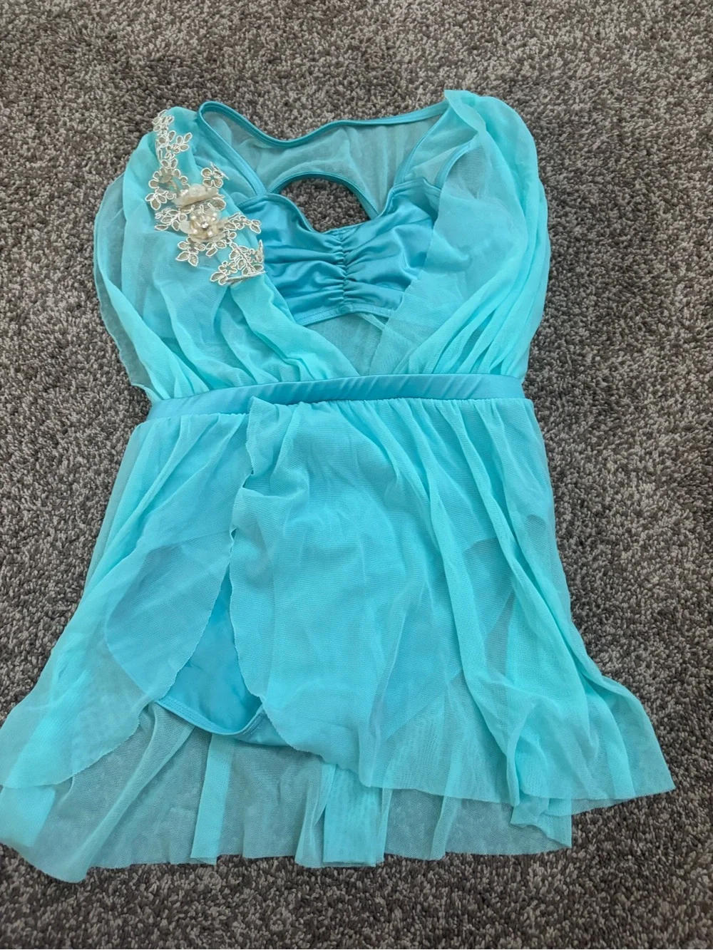 Beautiful blue leotard/dance costume with bead detail
